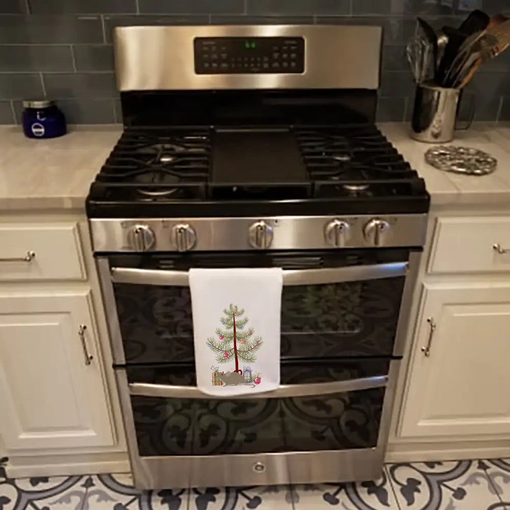 Grey Domestic Mouse Merry Christmas Kitchen Towel Set of 2