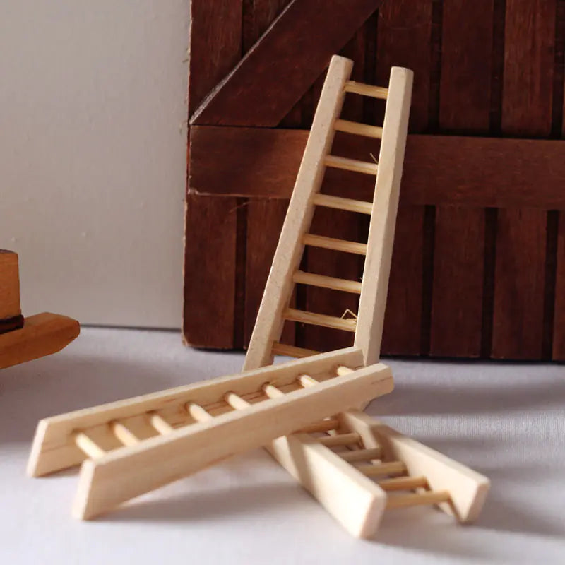 Mini Wooden Stairs for Dollhouse Gardening Scene