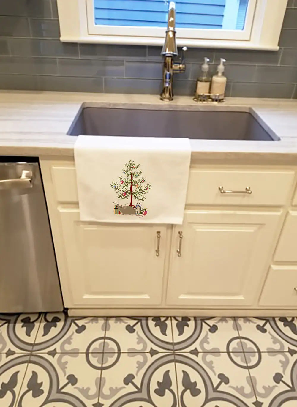 Grey Domestic Mouse Merry Christmas Kitchen Towel Set of 2