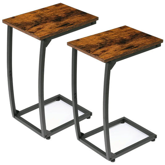 LAKEMID C Shaped End Table Set of 2 Side Table for Couch Small Sofa Table with Metal Frame Couch Table for Small Spaces TV Tray Table for Living Room Bedroom (Rustic Brown)