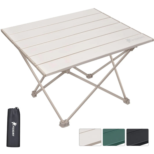 PTEROMY Folding Camping Table with Ultralight Aluminum Tabletop Camping Side Table Portable Beach Table Outdoor Folding Table for Camping Picnics and BBQs (Small Beige)