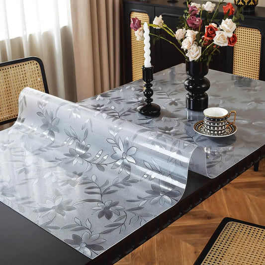 OstepDecor Floral Table Protector 30 x 60 Inch 1.5mm Thick Plastic Table Cover Frosted Table Protector for Dining Room Table PVC Desk Protector Mat Pad for Kitchen Wooden Table & Hardwood Floor