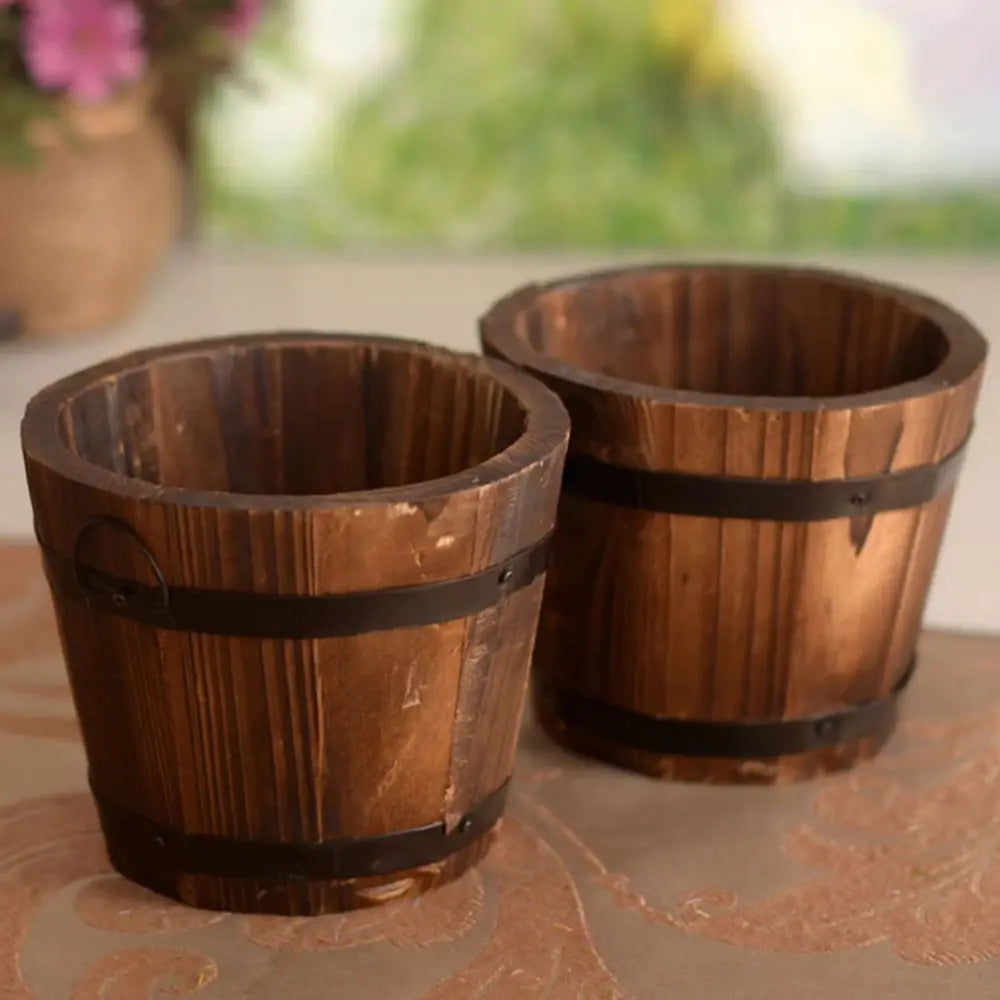 Carbonized Wooden Planter Barrel for Gardening