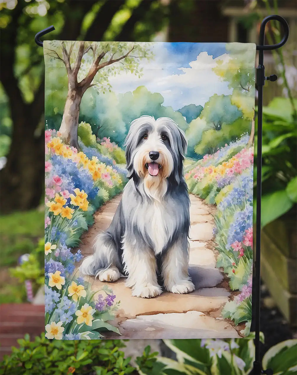 Bearded Collie Spring Garden Garden Flag