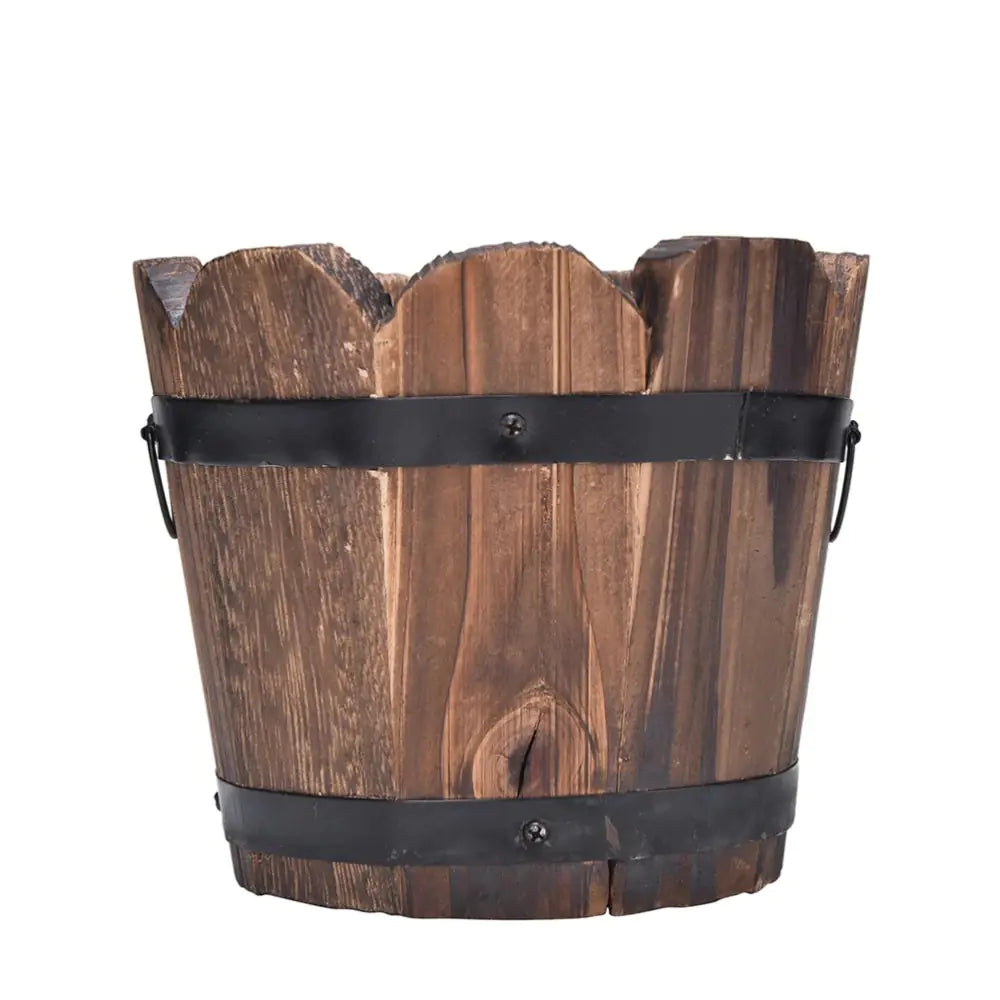 Carbonized Wooden Planter Barrel for Gardening