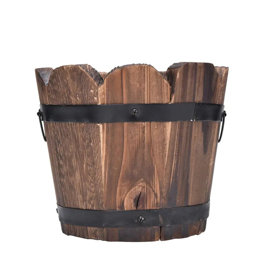 Carbonized Wooden Planter Barrel for Gardening