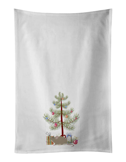 Grey Domestic Mouse Merry Christmas Kitchen Towel Set of 2