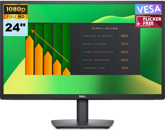 Dell E2423H Flicker Free Monitor 24" FHD VA (1920x1080) 60Hz Anti-Glare Display 1 x DisplayPort 1 x VGA VESA Mount (100x100mm) Ideal for Home & Business Black Color (2024 Latest Model)