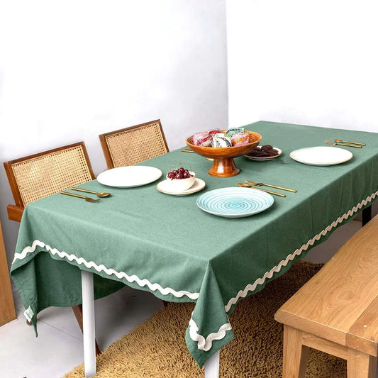 Folkulture Tablecloth | Rectangle Table | 60" x 84" | 100% Cotton | Green Table Cloths Rectangle for Table Decorations | Scalloped Edges | Indoor & Outdoor Table Cloth | Farmhouse Boho