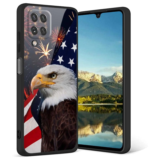 for Samsung Galaxy A12 Case American FlagUSA American Flag Eagle Soldier Patriotic Vintage Samsung Case for Men Boys Girls Soft Silicone with Trendy Graphic Case for Samsung Galaxy A12