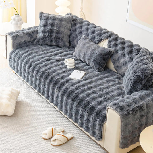 tianxinbaobei Faux Fur Couch CoverRabbit Plush Couch CoverNon-Slip Couch Cover Furniture Protector (Dark Grey 36"x63"/Loveseat Sofa Cover)