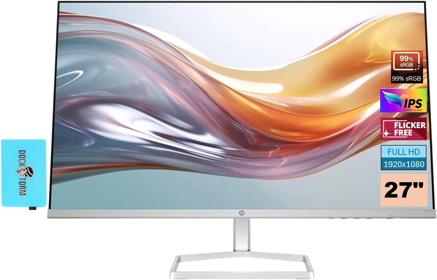 HP 527sw Monitor (Replaces Model m27fw) with 75Hz IPS FHD Anti-Glare Flicker-Free 300 nits Display Adjustable tilt 1 VGA 2 HDMI 99% sRGB Color (2024 Model) w/Dockztorm USB Port Expander